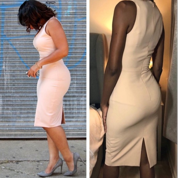 blush bodycon midi dress